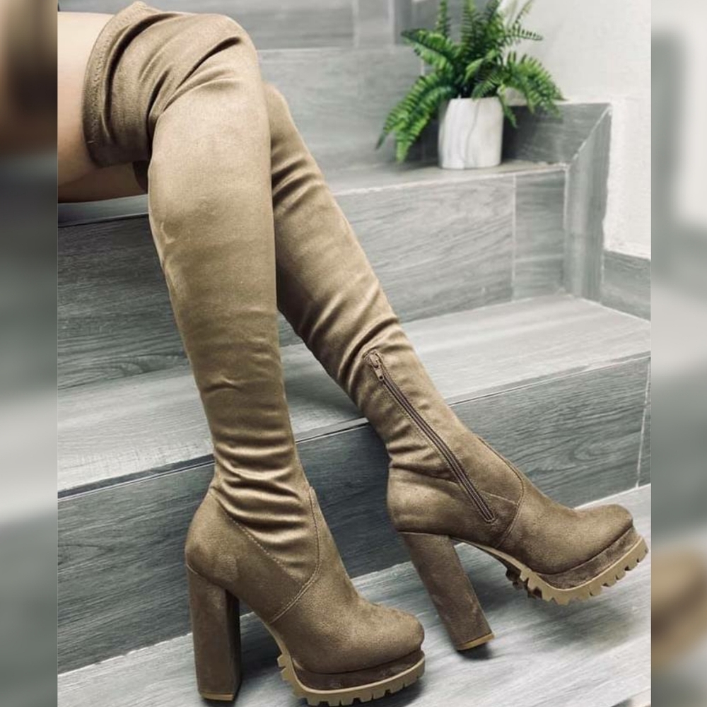 Foxxy Platforms Over The Knee Boots - Taupe